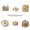 White & Gold Christmas (P-3) PNG Clipart Collection - 40 PNG, White Winter Graphics, Festive Holiday Printables, Commercial use, Digital download