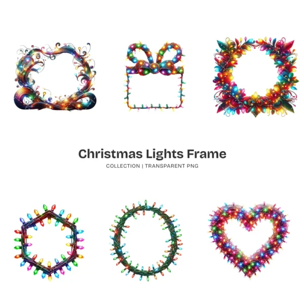 Christmas Lights Frame PNG Clipart Collection - 40 PNG, Magical Christmas Graphics, Festive Printables, Commercial use, Digital download