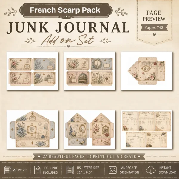 French Scrap Pack add-on set - Vintage Botanical Ephemera, French Aesthetics, Parisian Atelier Ephemera, Digital Download