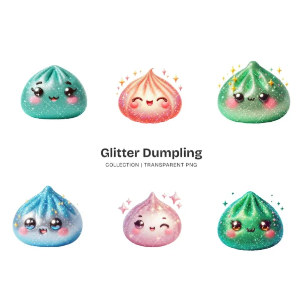 Glitter Dumpling PNG Clipart Collection - 40 PNG, Kawaii Dumpling Graphics, Sparkly Food Printable, Commercial use, Digital download