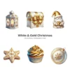 White & Gold Christmas PNG Clipart Collection - 40 PNG, White Winter Graphics, Festive Holiday Printables, Commercial use, Digital download