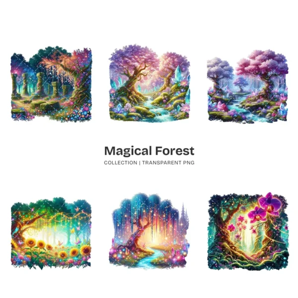 Magical Forest PNG Clipart Collection - 42 PNG, Fantasy Nature Graphics, Enchanted Scene Printables, Commercial use, Digital download