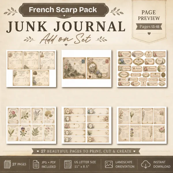 French Scrap Pack add-on set - Vintage Botanical Ephemera, French Aesthetics, Parisian Atelier Ephemera, Digital Download