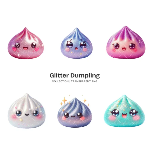 Glitter Dumpling PNG Clipart Collection - 40 PNG, Kawaii Dumpling Graphics, Sparkly Food Printable, Commercial use, Digital download