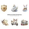 White & Gold Christmas (P-2) PNG Clipart Collection - 40 PNG, White Winter Graphics, Festive Holiday Printables, Commercial use, Digital download
