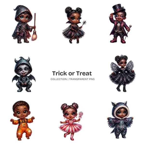 Trick or Treat PNG Clipart Collection - 40 PNG, Halloween Kids Graphics, Costumes, Spooky Printables, Commercial use, Digital download