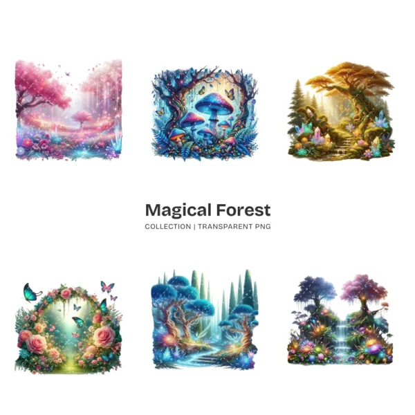 Magical Forest PNG Clipart Collection - 42 PNG, Fantasy Nature Graphics, Enchanted Scene Printables, Commercial use, Digital download