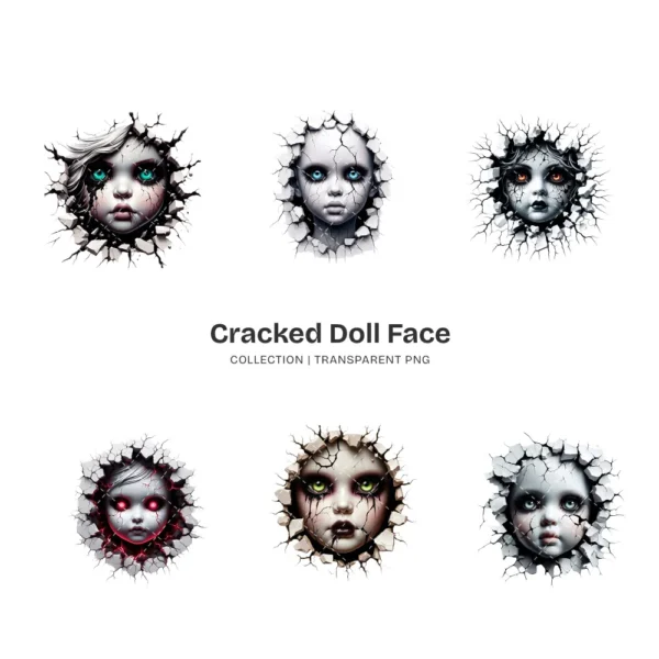 Cracked Doll PNG Clipart Collection - 43 PNG, Gothic Creepy Graphics, Ghost Art, Haunted Printables, Commercial use, Digital download