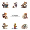 Coffee Cat PNG Clipart Collection - 40 PNG, Whimsical Graphics, Coffee Leaf, Beans, Cute Pet Printable, Commercial use, Digital download