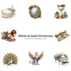 White & Gold Christmas (P-3) PNG Clipart Collection - 40 PNG, White Winter Graphics, Festive Holiday Printables, Commercial use, Digital download