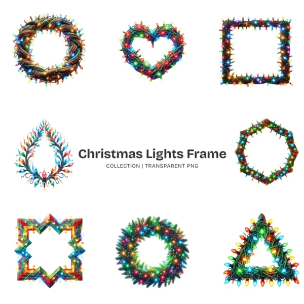 Christmas Lights Frame PNG Clipart Collection - 40 PNG, Magical Christmas Graphics, Festive Printables, Commercial use, Digital download
