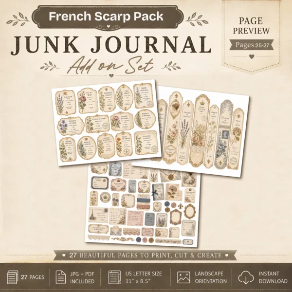 French Scrap Pack add-on set - Vintage Botanical Ephemera, French Aesthetics, Parisian Atelier Ephemera, Digital Download