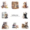 Coffee Cat PNG Clipart Collection - 40 PNG, Whimsical Graphics, Coffee Leaf, Beans, Cute Pet Printable, Commercial use, Digital download