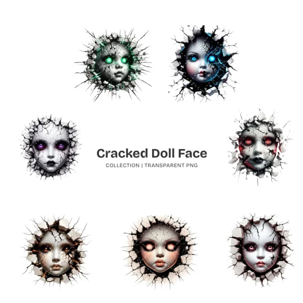 Cracked Doll PNG Clipart Collection - 43 PNG, Gothic Creepy Graphics, Ghost Art, Haunted Printables, Commercial use, Digital download