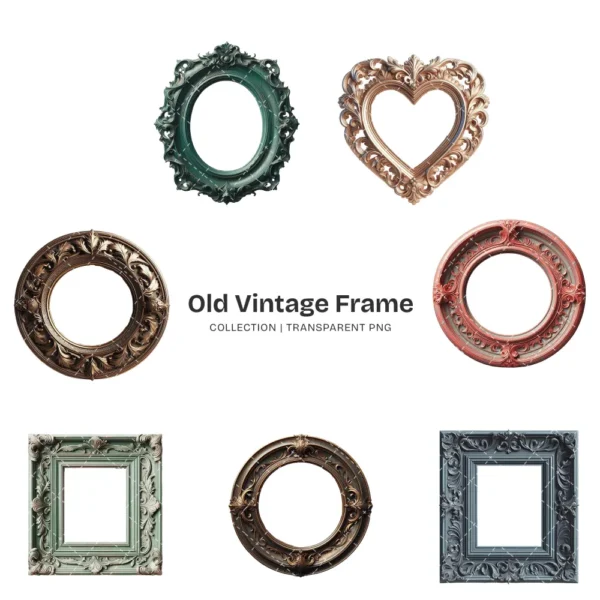 Old Vintage Frame PNG Clipart Collection - 51 PNG, Classic Baroque Frame Graphics, Antique Ornate Printable, Commercial use, Digital download