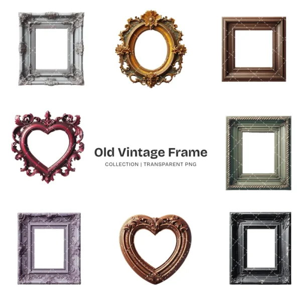 Old Vintage Frame PNG Clipart Collection - 51 PNG, Classic Baroque Frame Graphics, Antique Ornate Printable, Commercial use, Digital download