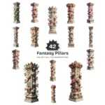 Fantasy Pillars PNG Clipart Collection - 42 PNG, Floral Column Graphics, Pink Roses, Wedding Printables, Commercial use, Digital download