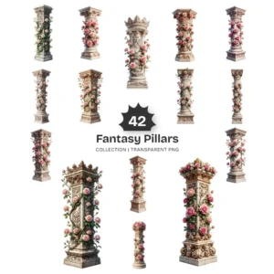 Fantasy Pillars PNG Clipart Collection - 42 PNG, Floral Column Graphics, Pink Roses, Wedding Printables, Commercial use, Digital download