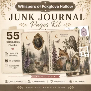 Whispers of Foxglove Hollow Junk Journal Pages - Foxglove Hollow Ephemera, Celestial Crescent, Vintage Apothecary Ephemera, Digital Download