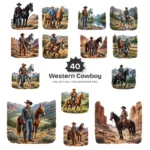 Western Cowboy PNG Clipart Collection - 40 PNG, Horse Rider Graphics, Western Man, Wild West Printables, Commercial use, Digital download