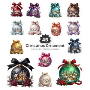 Enchanted Christmas Ornament PNG Clipart Collection - 45 PNG, Winter Village Graphics, Baubles Printable, Commercial use, Digital download