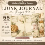 Kitchen Writing Papers Junk Journal Background Papers - Printable, Vintage Baking Paper, Linen Pages, Vintage Script, Digital Download