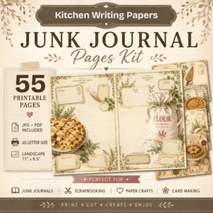 Kitchen Writing Papers Junk Journal Background Papers - Printable, Vintage Baking Paper, Linen Pages, Vintage Script, Digital Download