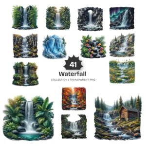 Waterfall PNG Clipart Collection - 41 PNG, Nature Landscape Graphics, Scenery, Mountain River Printables, Commercial use, Digital download