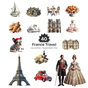 France Travel PNG Clipart Collection - 40 PNG, Landmarks Graphics, Food Fashion, French Culture Printables, Commercial use, Digital download