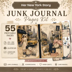 Her New York Story Junk Journal Pages - Vintage NYC City Ephemera, Traveling Tags, Around the World, Urban Ephemera, Digital Download