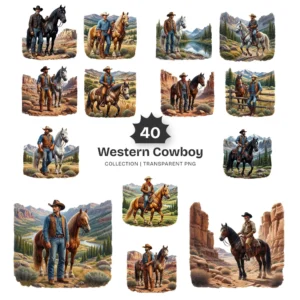Western Cowboy PNG Clipart Collection - 40 PNG, Horse Rider Graphics, Western Man, Wild West Printables, Commercial use, Digital download