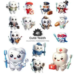 Cute Teeth PNG Clipart Collection - 41 PNG, Dentist Graphics, Kids Teeth, Dental Care Printables, Commercial use, Digital download