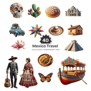 Mexico Travel PNG Clipart Collection - 40 PNG, Landmarks Graphics, Vibrant Art, Mexican Culture Printables, Commercial use, Digital download