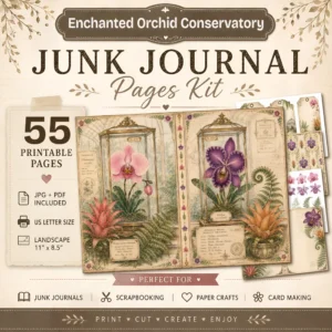 Enchanted Orchid Conservatory Junk Journal Pages - Orchid Rainforest Ephemera, Bromeliads, Tropical, Botanical Ephemera, Digital Download