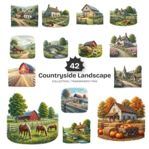 Countryside Landscape PNG Clipart Collection - 42 PNG, Scenic Cottage Graphics, Nature Lovers Printables, Commercial use, Digital download