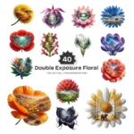 Double Exposure Floral Landscape PNG Clipart Collection - 40 PNG, Nature Graphics, Vibrant Flower Printable, Commercial use, Digital download