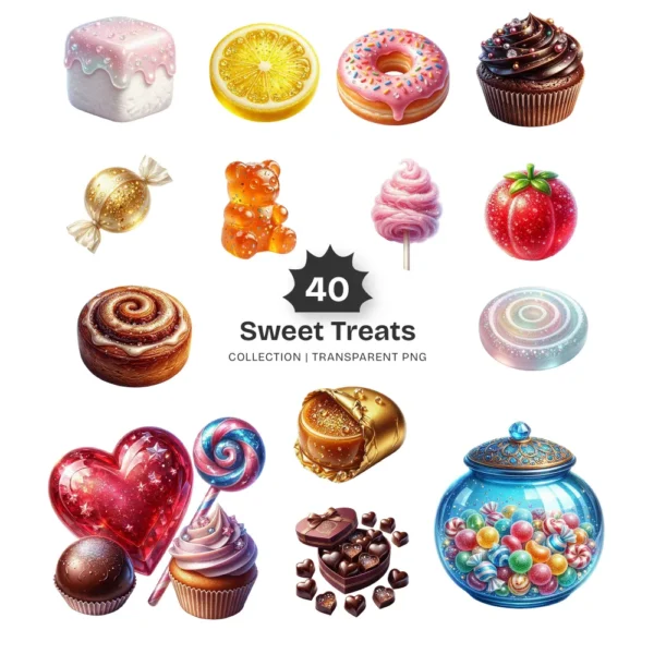 Sweet Treats PNG Clipart Collection - 40 PNG, Lollipop Graphics, Cakes Cotton Candy, Sweet Food Printables, Commercial use, Digital download