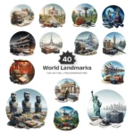 World Landmarks PNG Clipart Collection - 40 PNG, Travel Graphics, Around the World Printables, Commercial use, Digital download