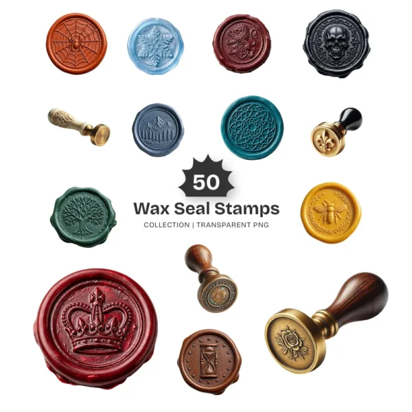 Wax Seal Stamps PNG Clipart Collection - 50 PNG, Vintage Wax Seal Graphics, Wedding Invitation Printables, Commercial use, Digital download