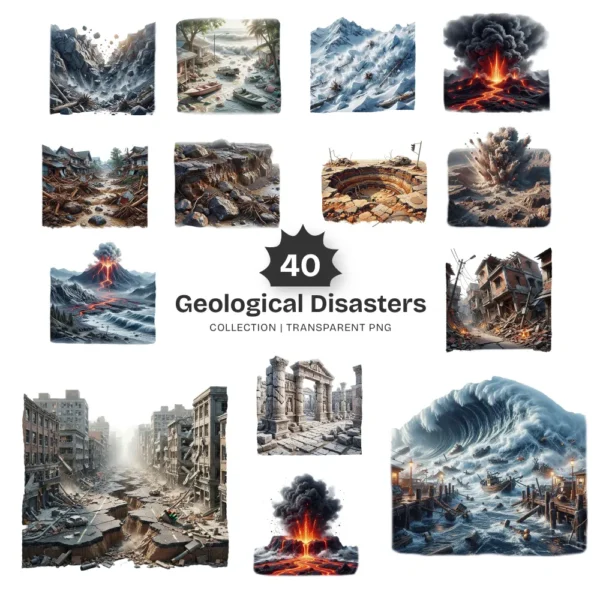 Geological Disasters PNG Clipart Collection - 40 PNG, Natural Disaster Graphics, Volcano Printable, Commercial use, Digital download