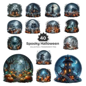 Spooky Halloween Landscape PNG Clipart Collection - 40 PNG, Eerie Graphics, Gothic Scene Printable, Commercial use, Digital download