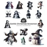 Gothic Christmas Snowman PNG Clipart Collection - 47 PNG, Spooky Winter Graphics, Dark Goth Printables, Commercial use, Digital download