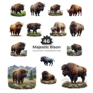 Majestic Bison PNG Clipart Collection - 40 PNG, Forest Wild Animal Graphics, Wildlife Printables, Commercial use, Digital download