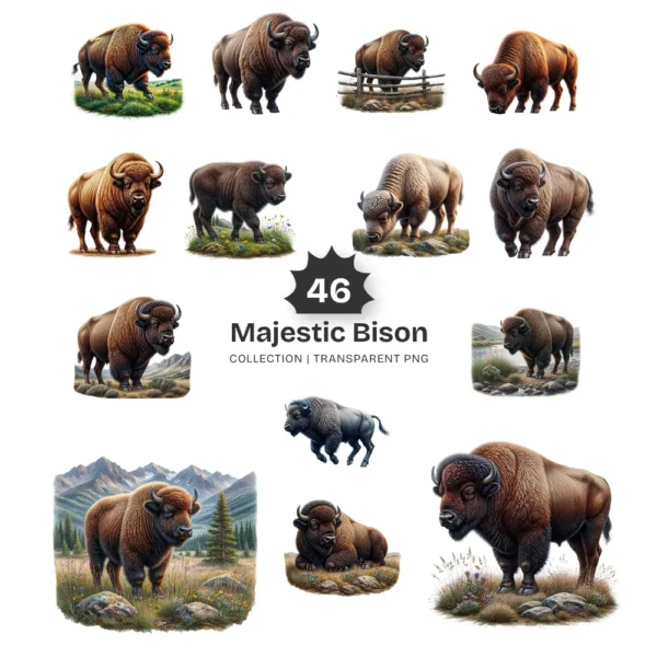 Majestic Bison PNG Clipart Collection - 40 PNG, Forest Wild Animal Graphics, Wildlife Printables, Commercial use, Digital download