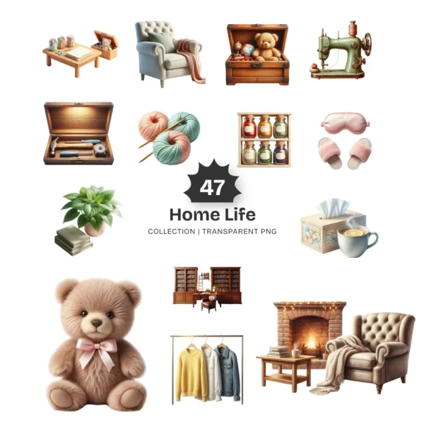 Home Life PNG Clipart Collection - 47 PNG, Cozy Home Essential Graphics, Everyday Living Printable, Commercial use, Digital download