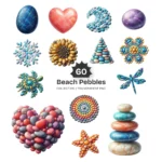 Beach Pebbles PNG Clipart Collection - 60 PNG, Coastal Stone Graphics, Beach Rock, Seashore Printables, Commercial use, Digital download