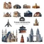 Travel Landmarks PNG Clipart Collection - 40 PNG, World Monuments Graphics, Famous Places Printables, Commercial use, Digital download