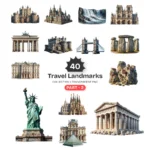 Travel Landmarks (P-2) PNG Clipart Collection - 40 PNG, World Monuments Graphics, Famous Places Printables, Commercial use, Digital download
