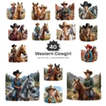 Cowgirl PNG Clipart Collection - 40 PNG, Farm Girl Ranch Graphics, Horseback, Western Printables, Commercial use, Digital download