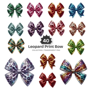 Leopard Print Bow PNG Clipart Collection - 40 PNG, Glitter Ribbon Graphics, Coquette Ribbon Printables, Commercial use, Digital download